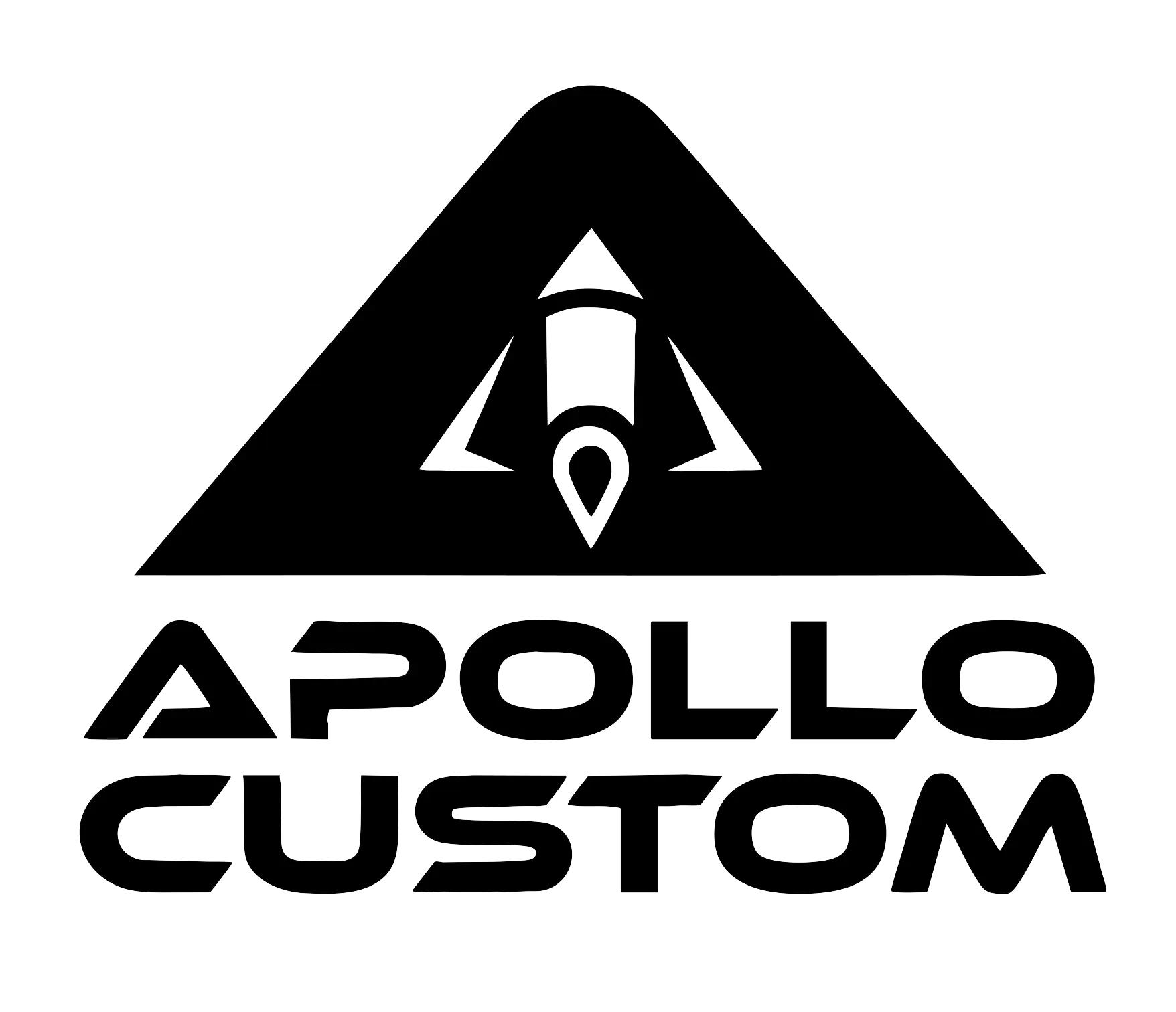 Apollo Custom logo – stylized rocket inside triangle above bold custom text