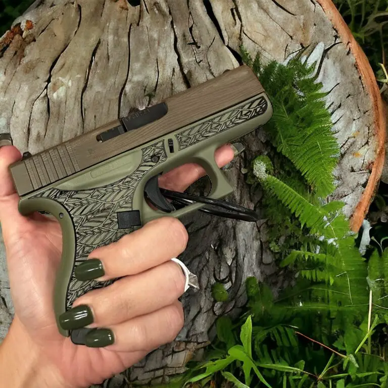 Laser Engraved Pistol Frame with leaf and woodgrain Pattern